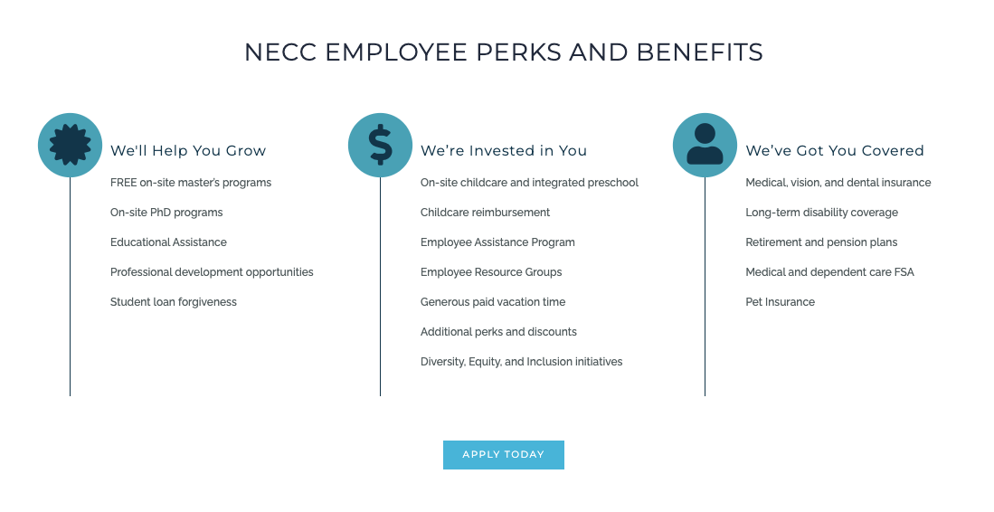 NECC perks on career website