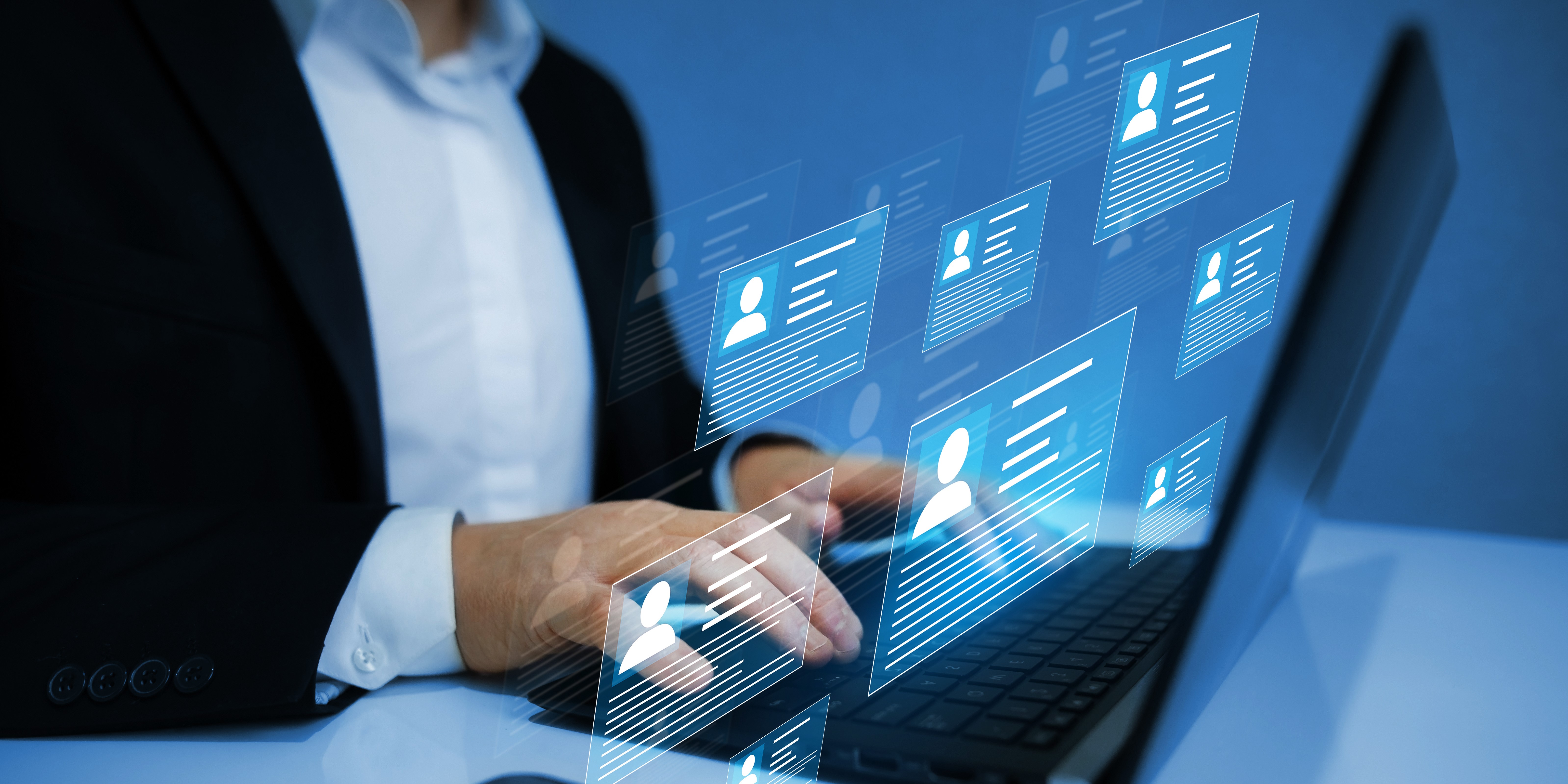 Businessman typing on laptop 